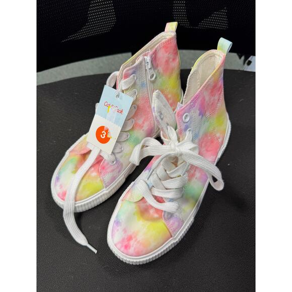 NWT Girls Cat & Jack Cora Tie Dye Lace Up Sneakers - Size 3 - Picture 1 of 4